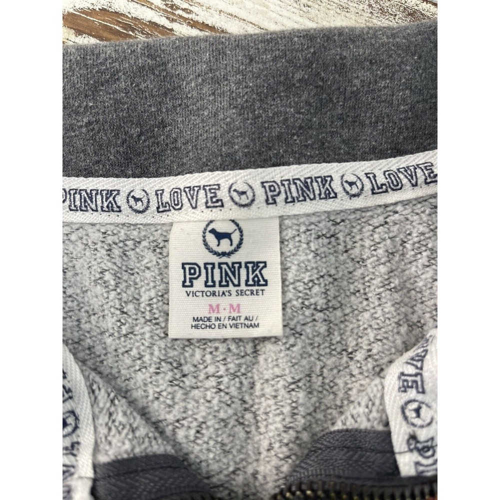 Pink Victoria Secret Love Pink‎ Women Medium Gray 1/4 Zip Sweatshirt - Picture 7 of 8